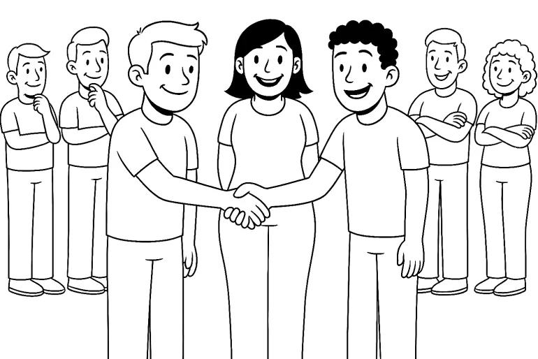 Around 30 characters cheering